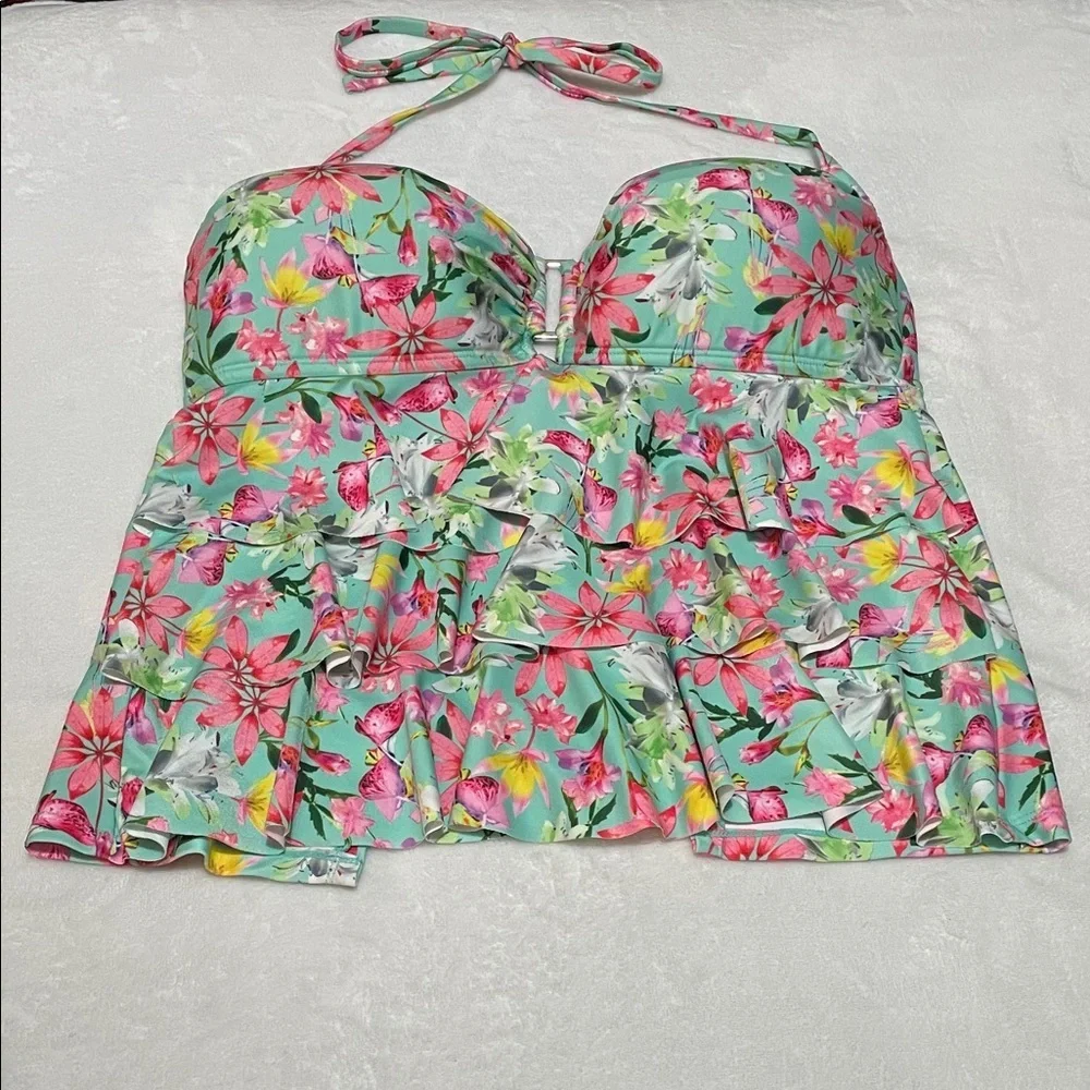 Catalina Floral Tankini Halter Swim Top Sz 12/14